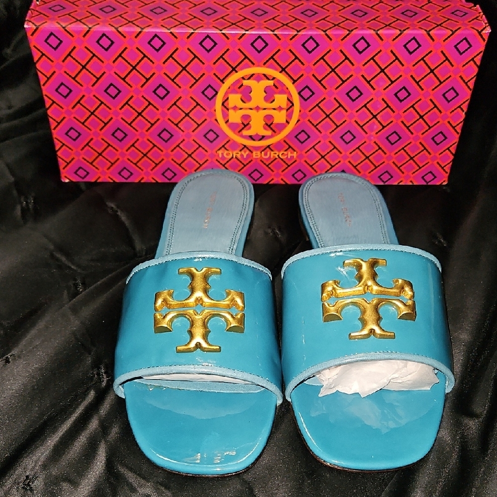 Tory Burch Blue and Gold Sandals